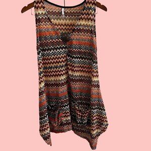 Amiani Pullover Blouse Womens Sz CH/M Orange Aztec Print Sleeveless‎ Top